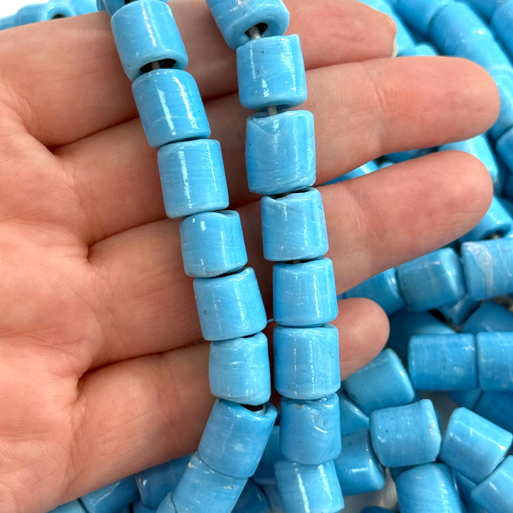 Traditional Turkish Artisan Handmade Cylinder Glass Beads, Large Hole Glass Beads, 10 Beads in a pack
