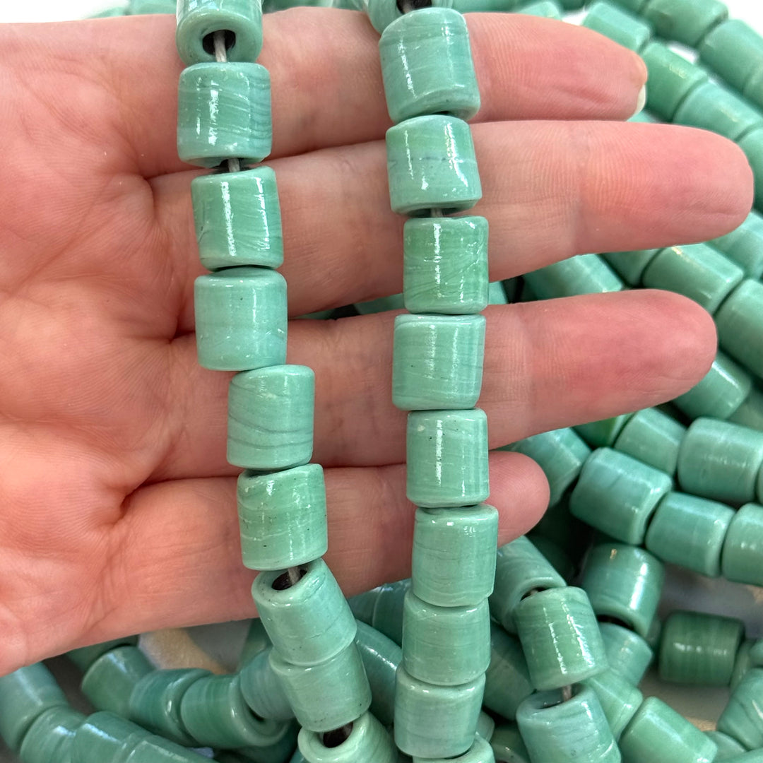 Traditional Turkish Artisan Handmade Cylinder Glass Beads, Large Hole Glass Beads, 10 Beads in a pack