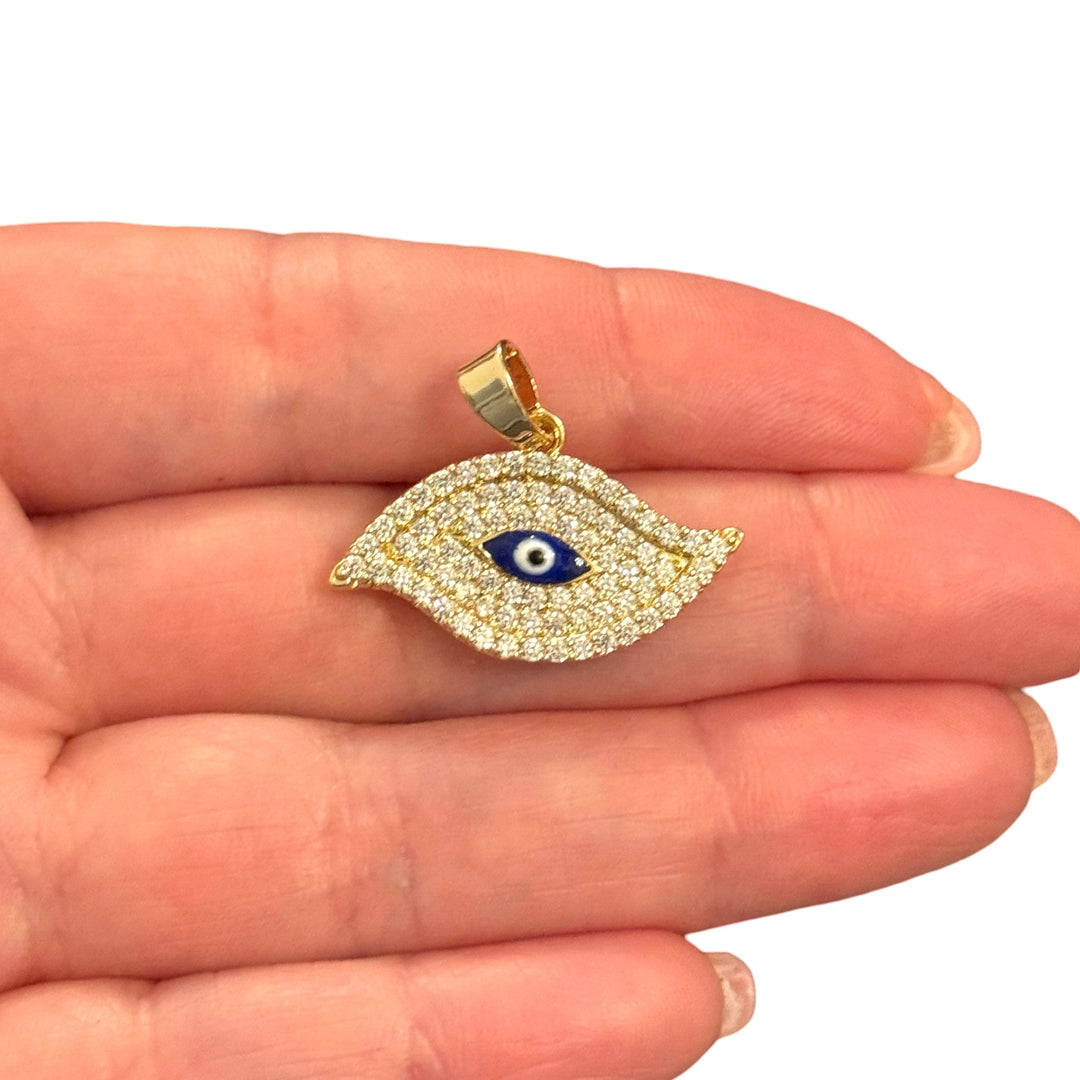 24Kt Gold Plated Evil Eye Pendant with CZ, Evil Eye Charm with Bail