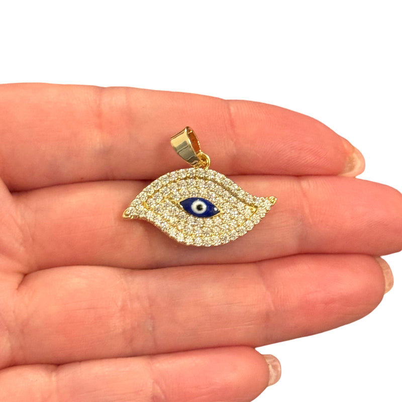 24Kt Gold Plated Evil Eye Pendant with CZ, Evil Eye Charm with Bail