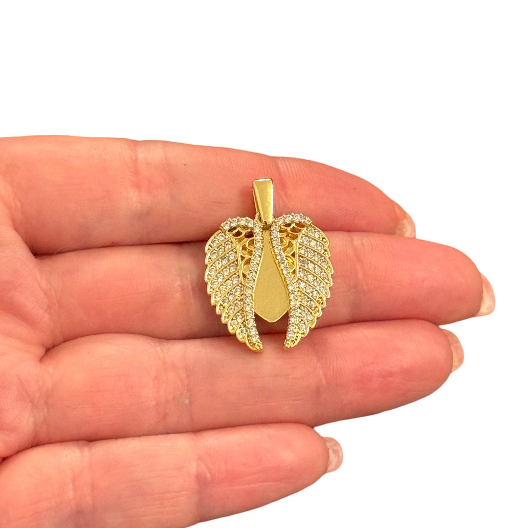 24Kt Gold Plated Angel Wings Pendant, Charm with Swinging Wings &amp; Bail