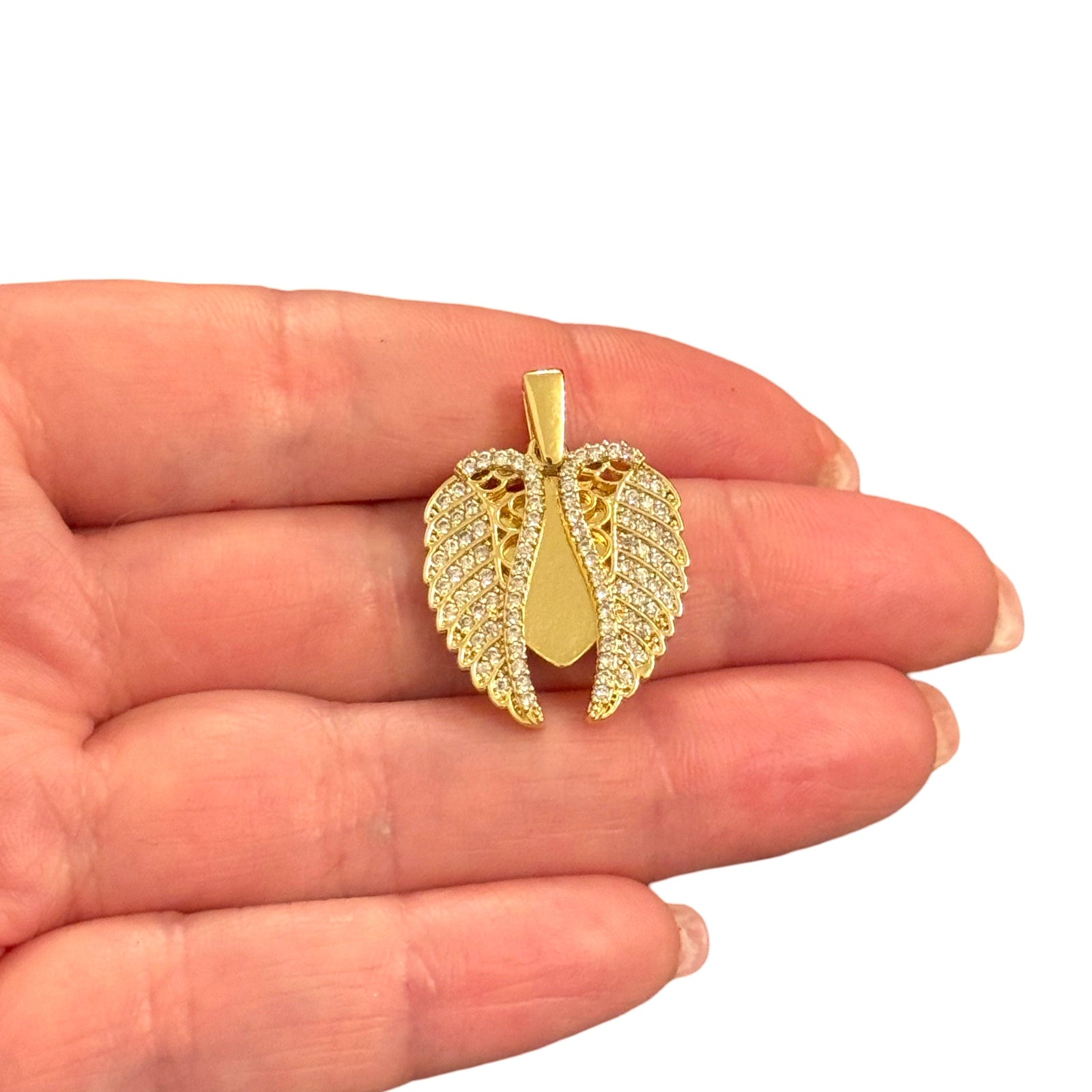 24Kt Gold Plated Angel Wings Pendant, Charm with Swinging Wings & Bail