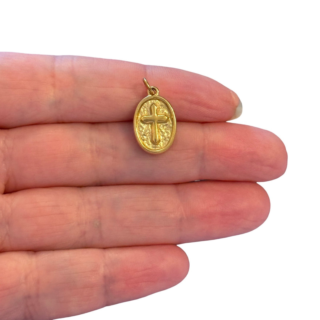 Waterproof 24Kt PVD Gold Plated 316L Stainless Steel Cross Oval Pendant