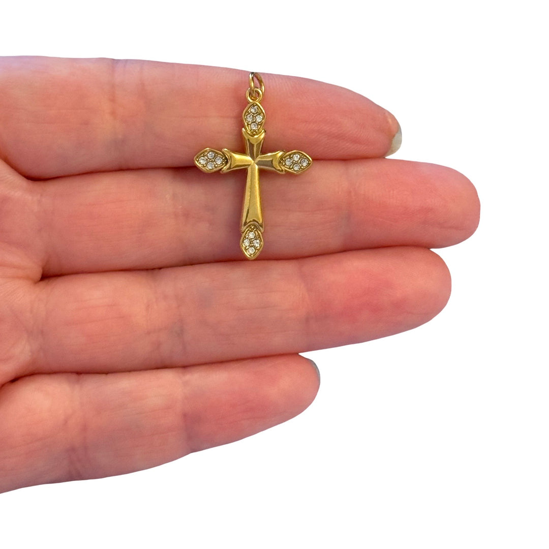 Waterproof 24Kt PVD Gold Plated 316L Stainless Steel CZ Cross Pendant