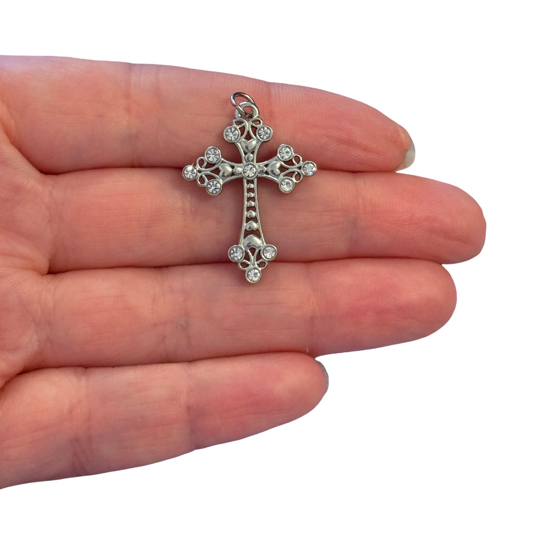 Waterproof 316L Stainless Steel CZ Filigree Cross Pendant