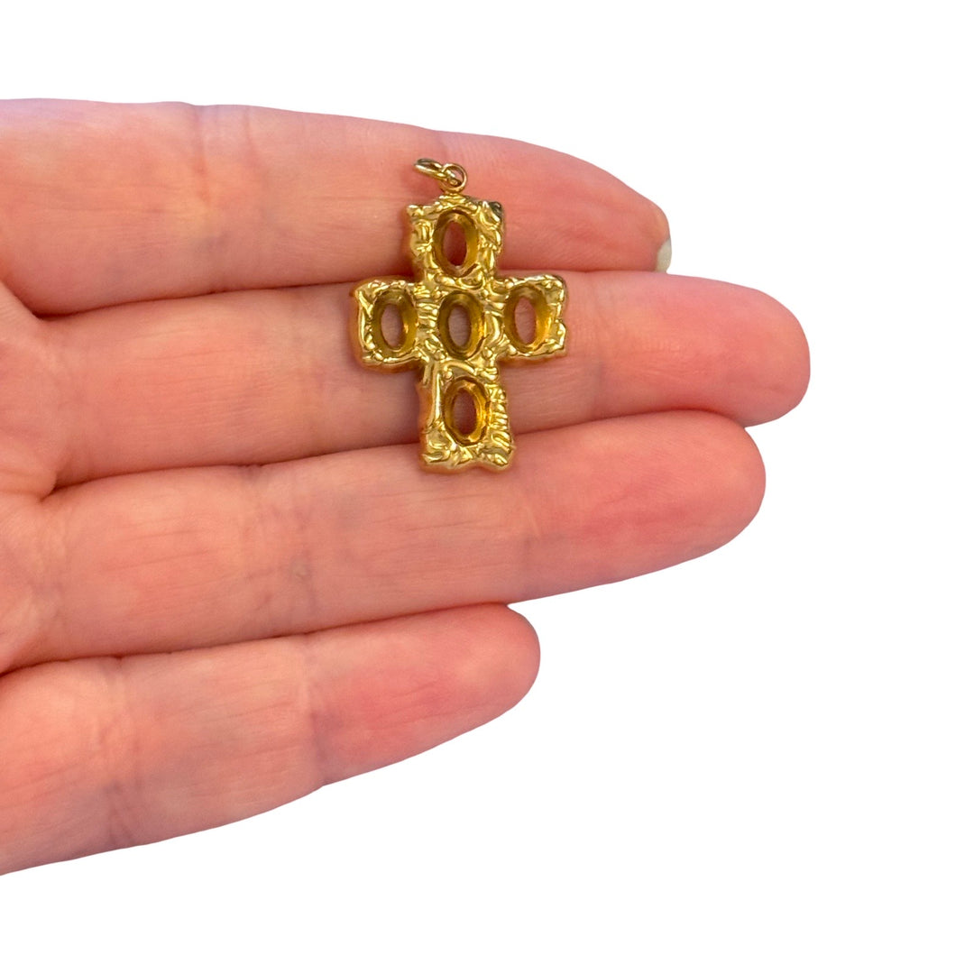 Waterproof 24Kt PVD Gold Plated 316L Stainless Steel Textured Cross Pendant