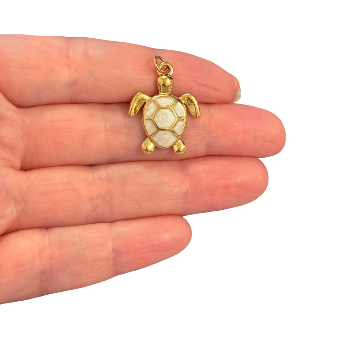 Waterproof 24Kt PVD Gold Plated 316L Stainless Steel White Enamel Sea Turtle Pendant