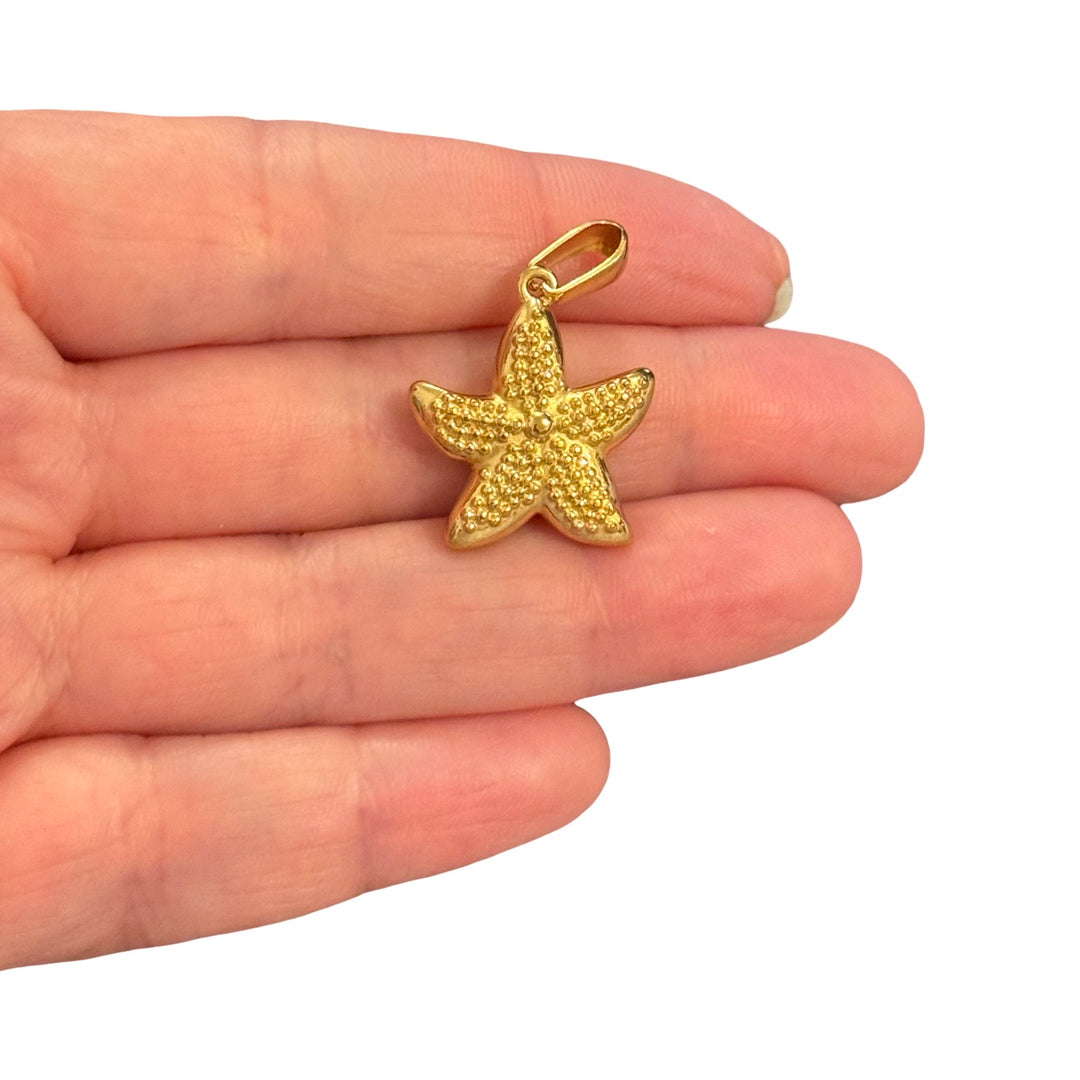 Waterproof 24Kt PVD Gold Plated 316L Stainless Steel 3D Starfish Pendant