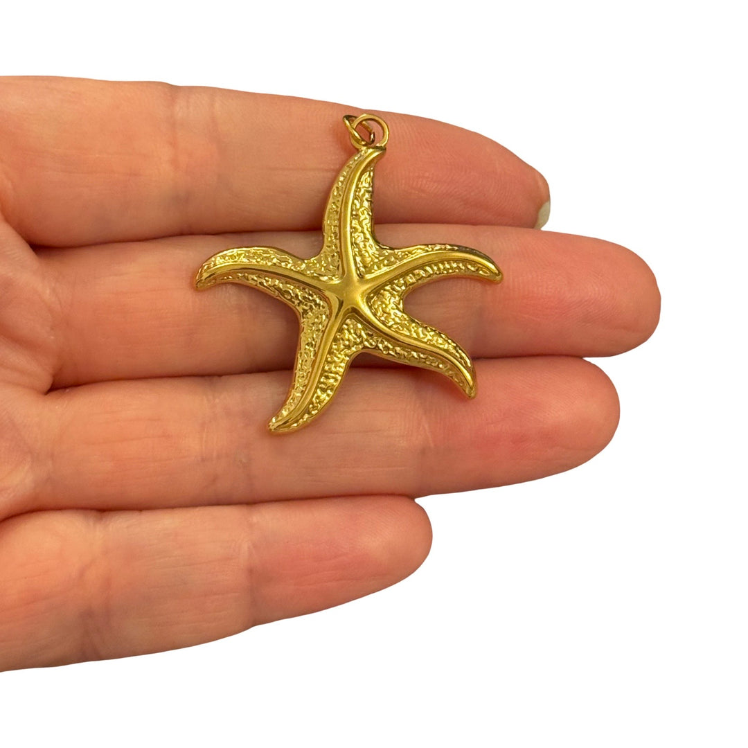Waterproof 24Kt PVD Gold Plated 316L Stainless Steel Large Starfish Pendant