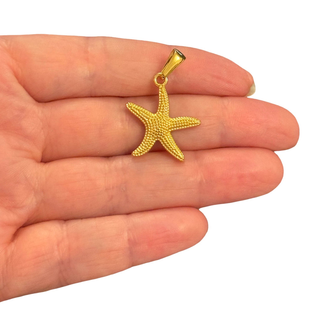 Waterproof 24Kt PVD Gold Plated 316L Stainless Steel Starfish Pendant