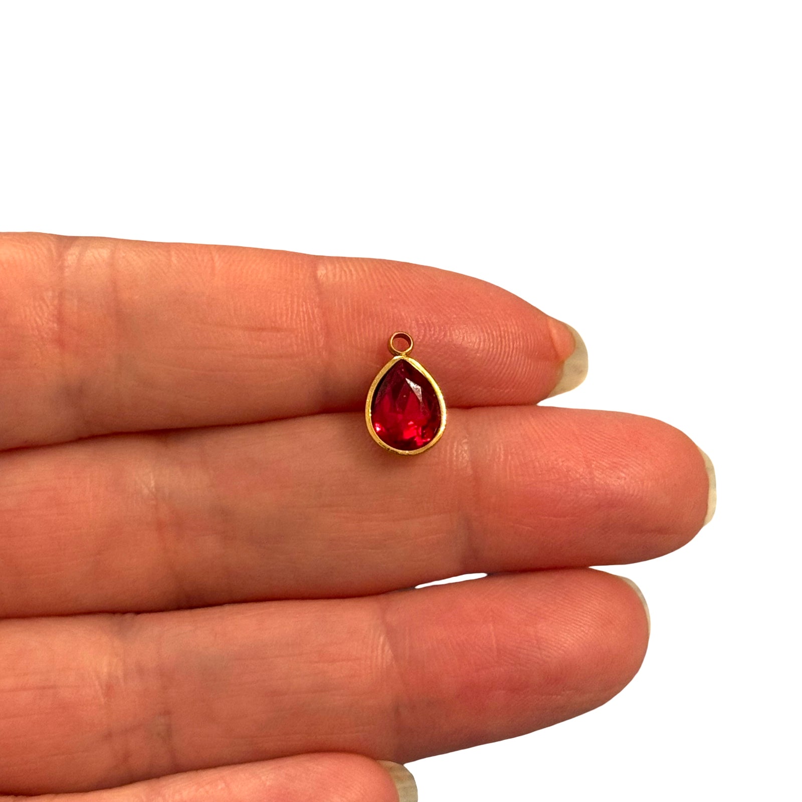 Waterproof 24K Gold Plated Stainless Steel Red CZ Teardrop Charm / Pendant