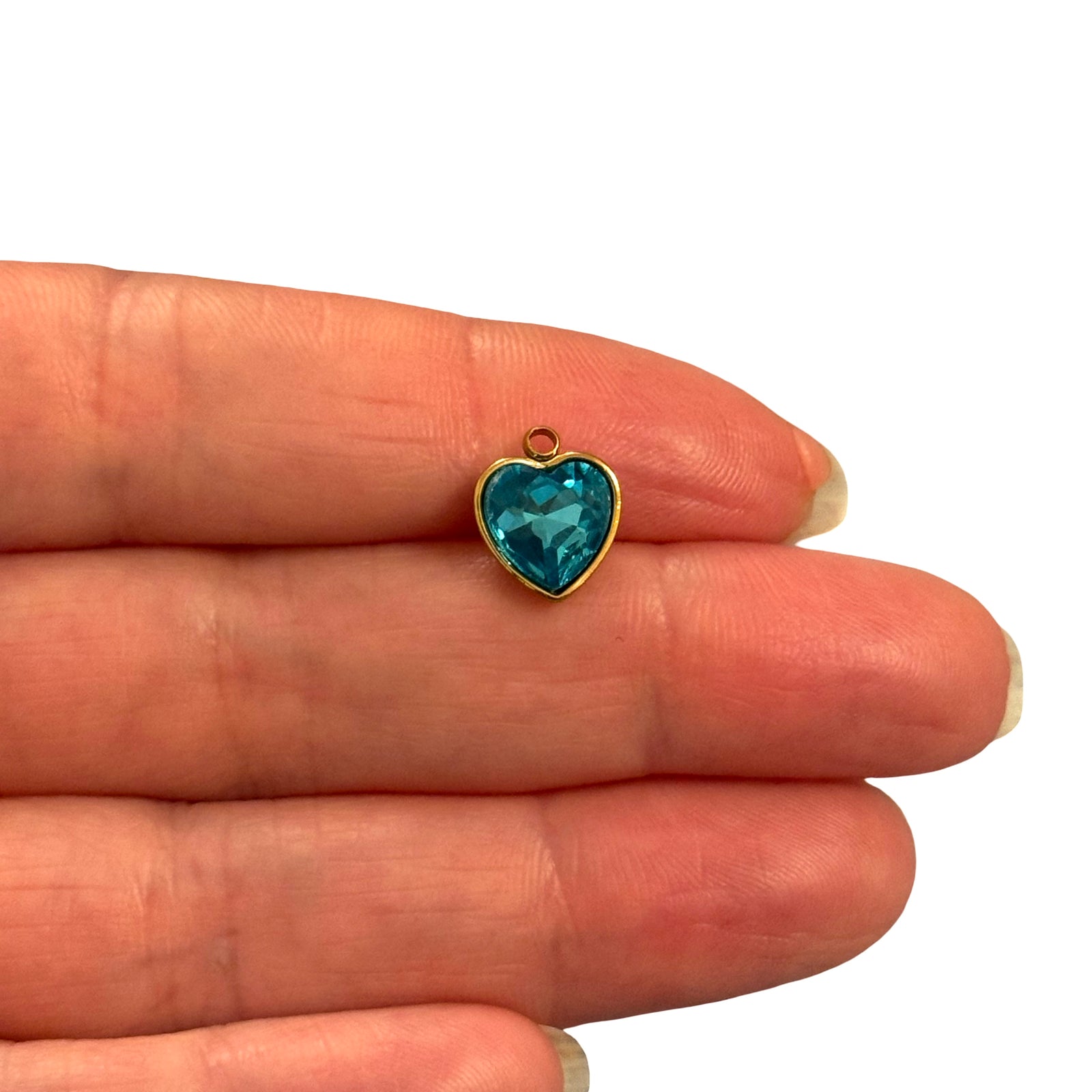 Waterproof 24K Gold Plated Stainless Steel Blue CZ Heart Charm / Pendant