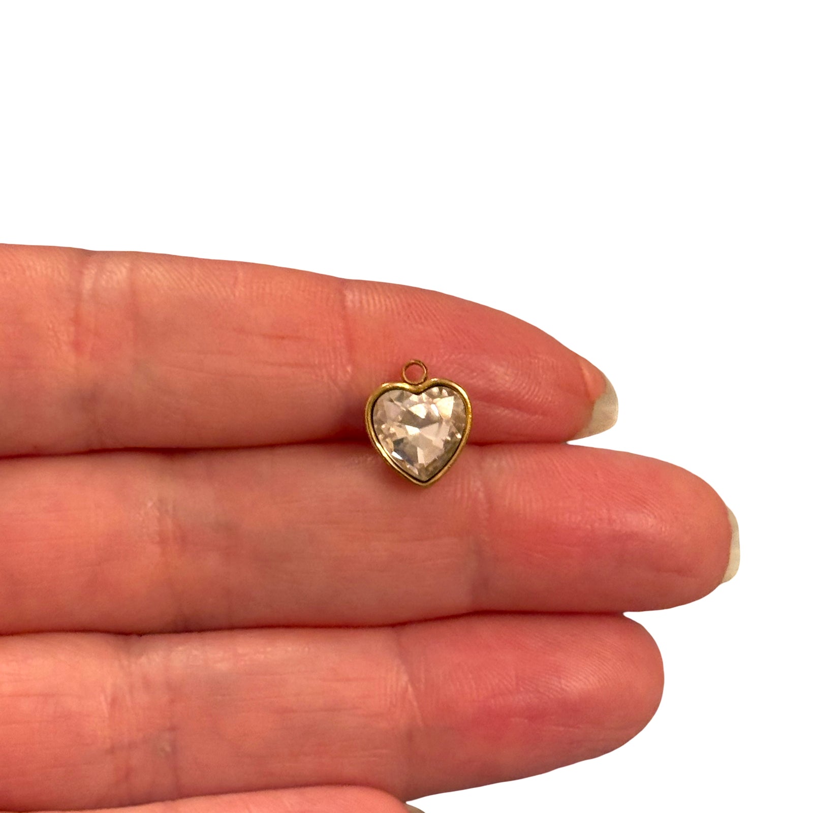 Waterproof 24K Gold Plated Stainless Steel Clear Pink CZ Heart Charm / Pendant