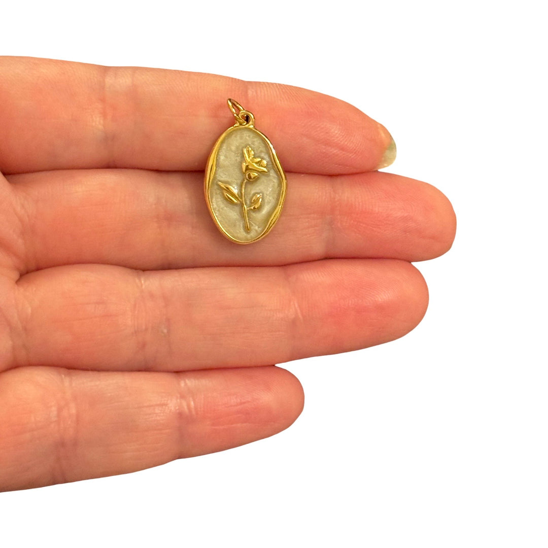 Waterproof 316L PVD Gold Plated Stainless Steel Ivory Enamel Rose Pendant
