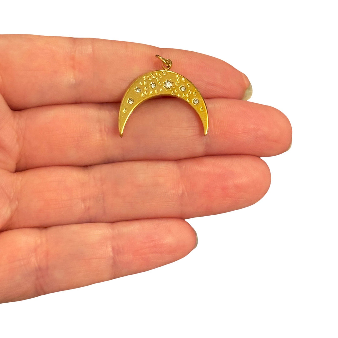 Waterproof PVD Gold Plated 316L Stainless Steel Crescent Moon Pendant with Cubic Zirconia –Celestial Charm