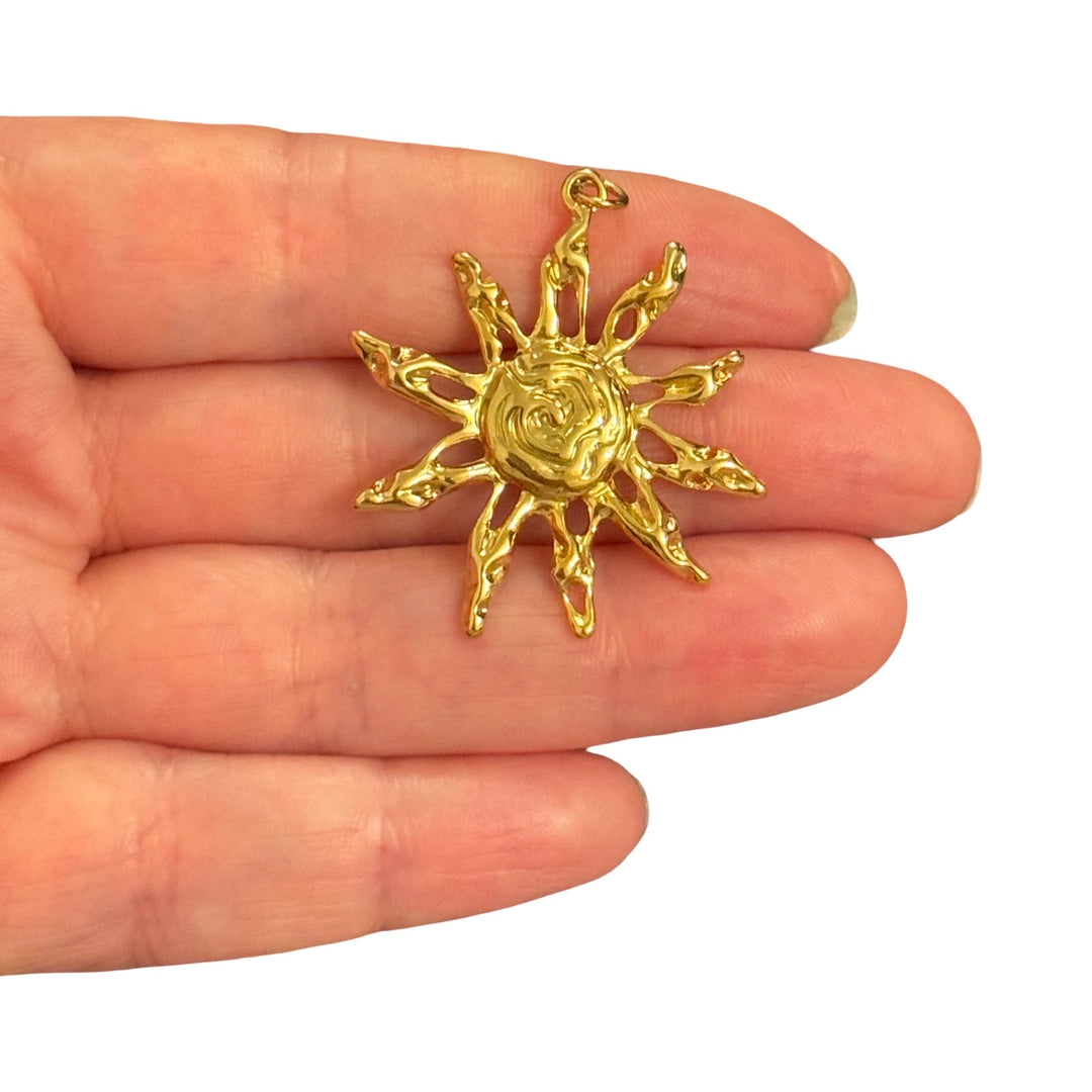 Waterproof 24Kt PVD Gold Plated 316L Stainless Steel Sun Pendant