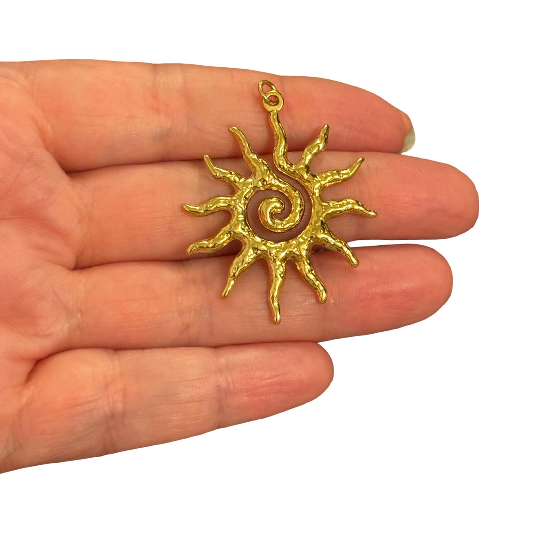 Waterproof 24Kt PVD Gold Plated 316L Stainless Steel Spiral Sun Pendant,