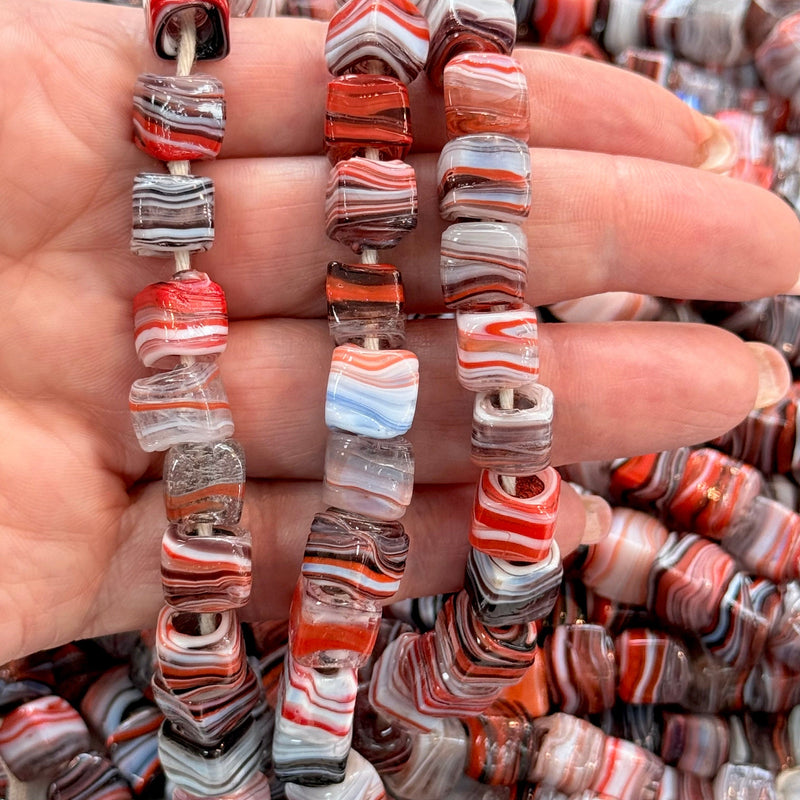 Traditional Turkish Artisan Handmade Cube Glass Beads, Large Hole Glass Beads, 25 Beads in a pack