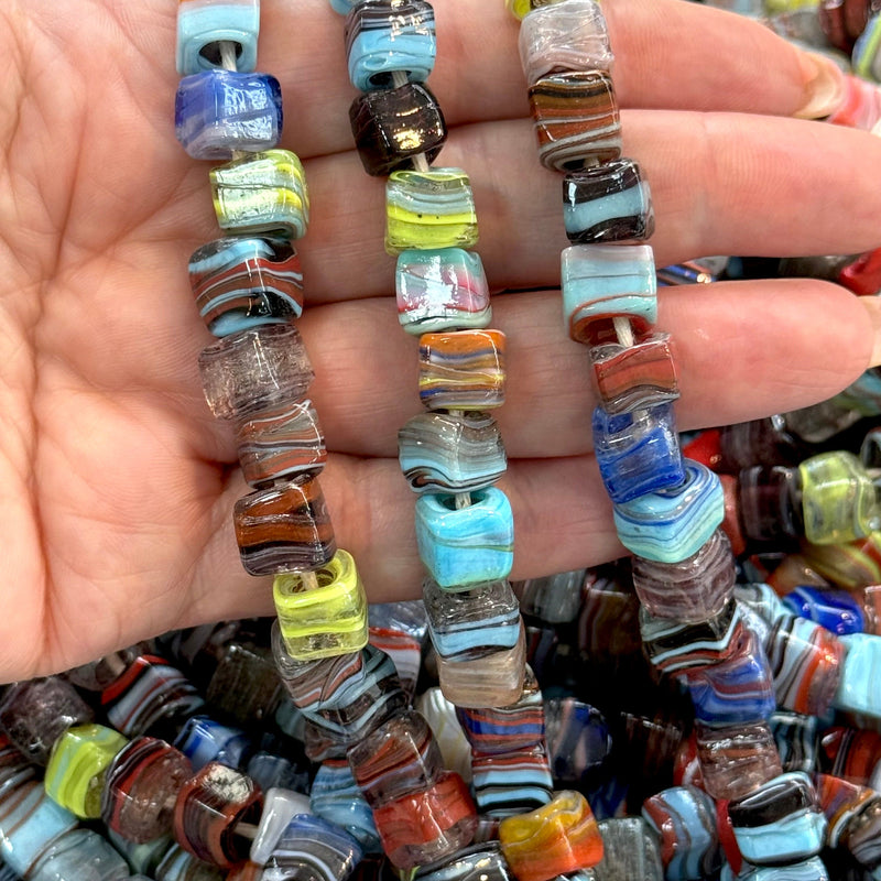 Traditional Turkish Artisan Handmade Cube Glass Beads, Large Hole Glass Beads, 25 Beads in a pack