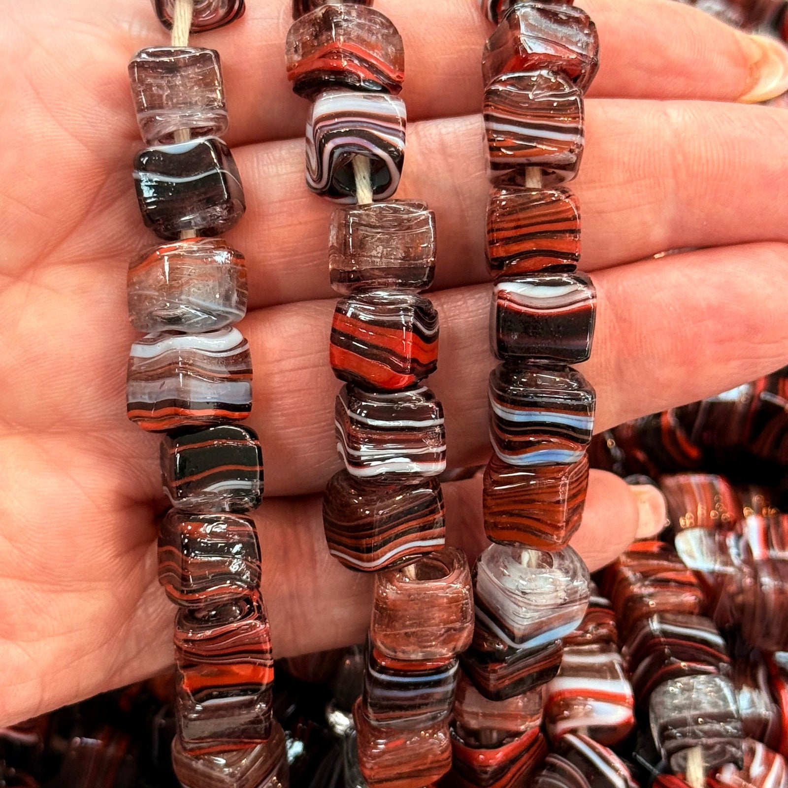 Traditional Turkish Artisan Handmade Cube Glass Beads, Large Hole Glass Beads, 25 Beads in a pack