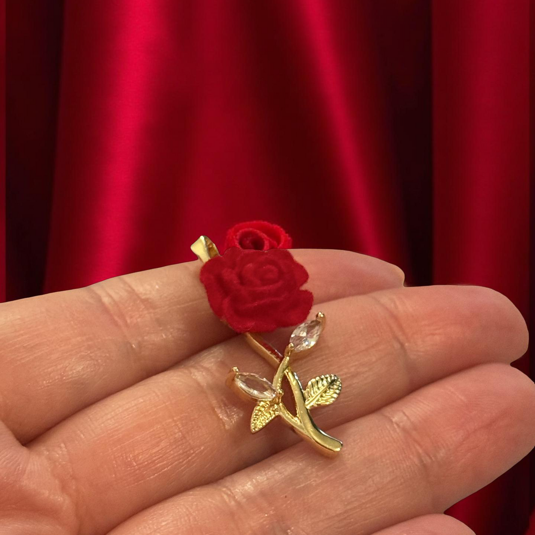 24Kt Gold Plated Rose Flower Charm with Crystal Leaves – Statement Floral Pendant