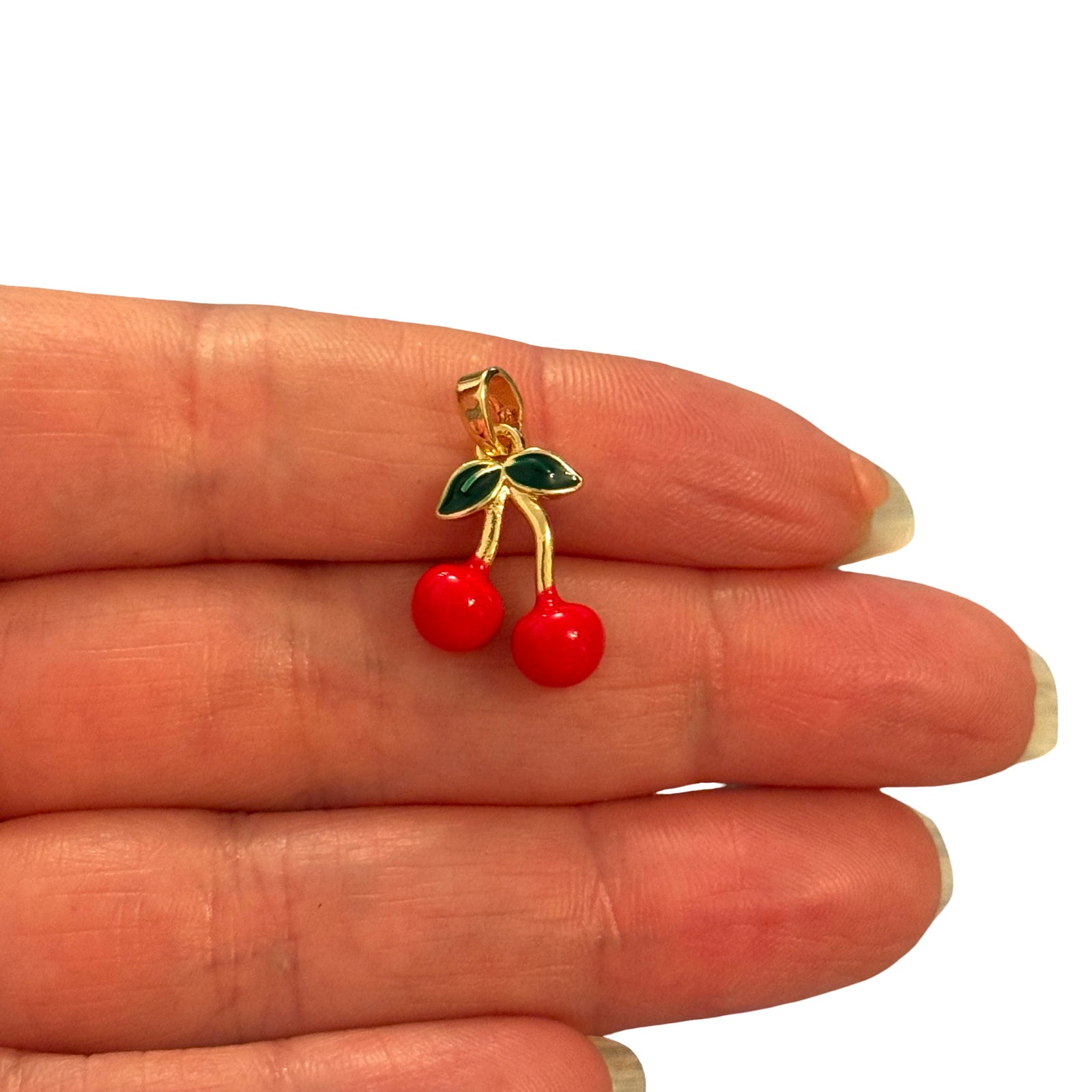 24Kt Gold Plated Red Enamel Cherry Pendant
