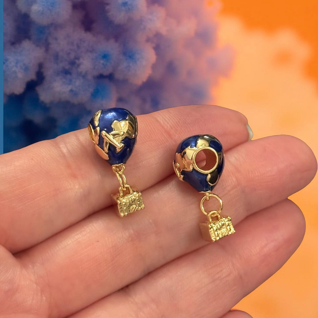 24Kt Gold Plated Hot Air Balloon Charm with Navy Enamel