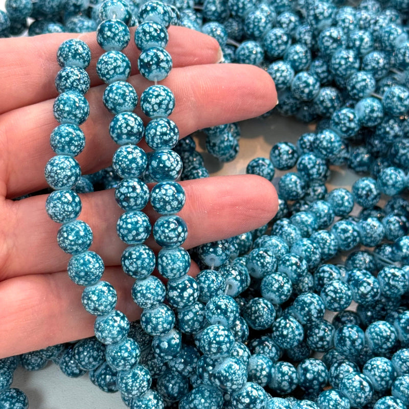 8mm Marbled glass beads, smooth round glass beads full strand 50 beads