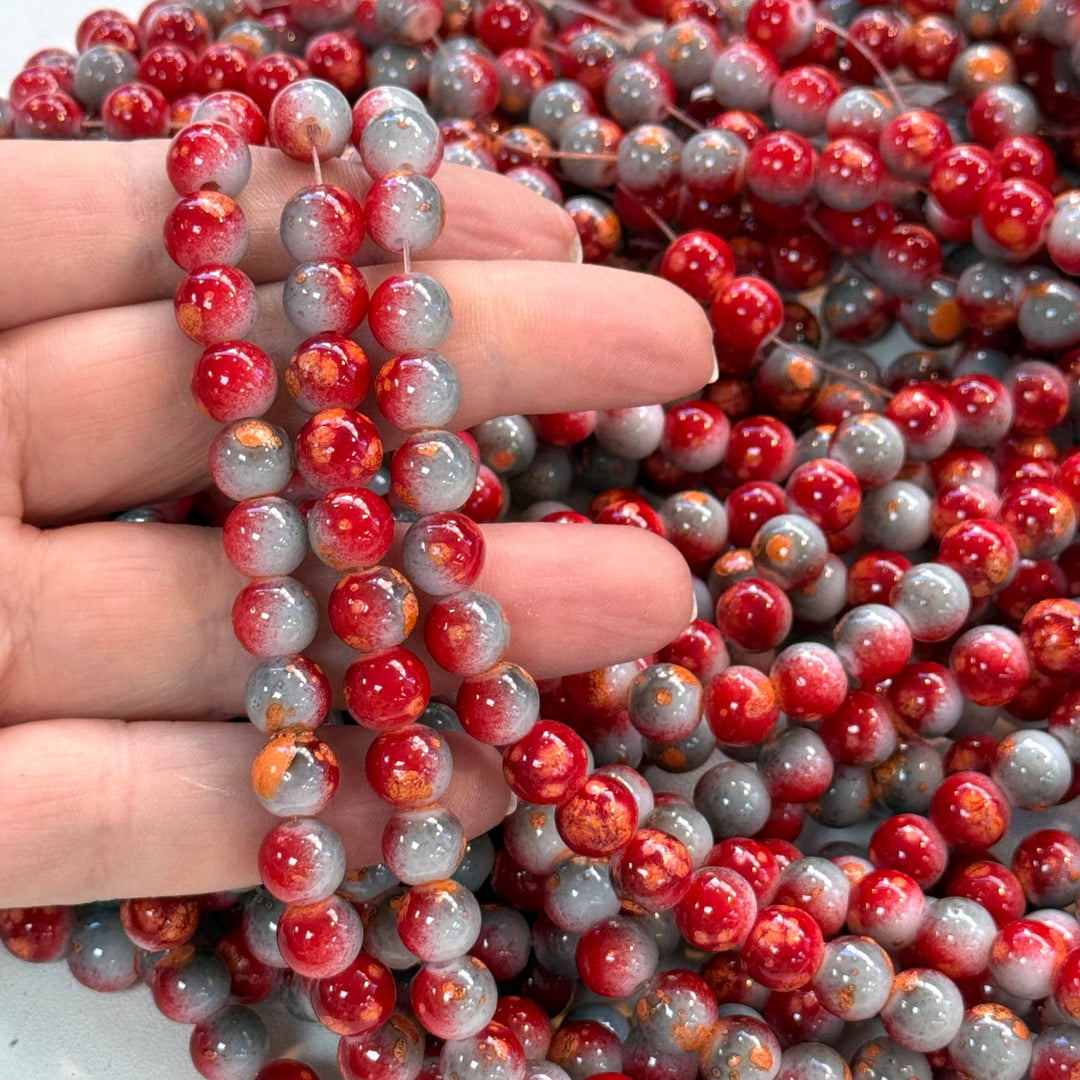 8mm Marbled glass beads, smooth round glass beads full strand 50 beads