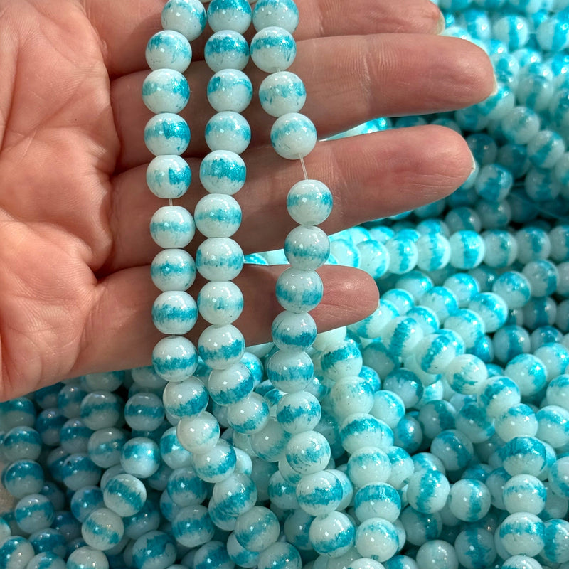 8mm Marbled glass beads, smooth round glass beads full strand 50 beads