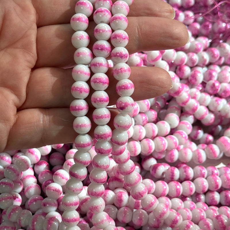 8mm Marbled glass beads, smooth round glass beads full strand 50 beads