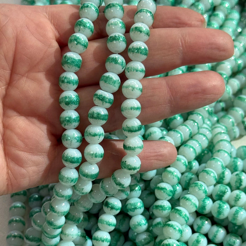 8mm Marbled glass beads, smooth round glass beads full strand 50 beads