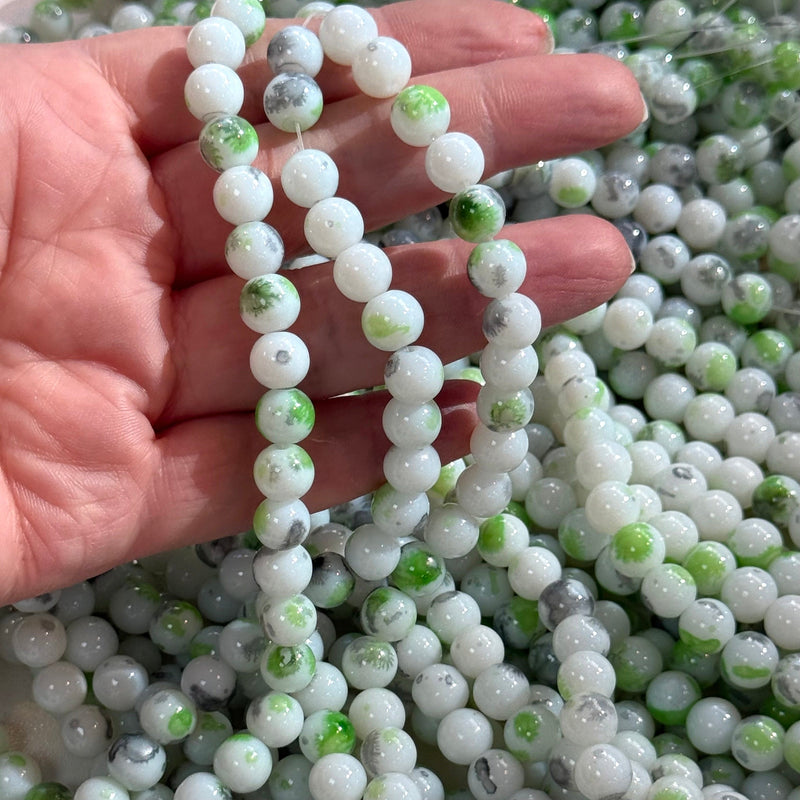 8mm Marbled glass beads, smooth round glass beads full strand 50 beads
