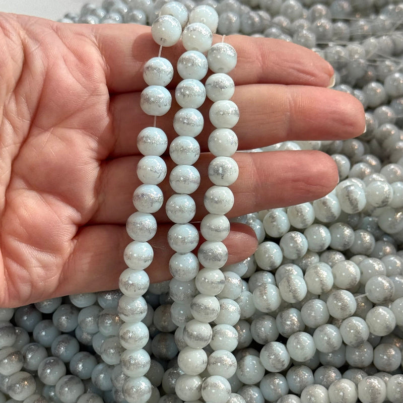 8mm Marbled glass beads, smooth round glass beads full strand 50 beads