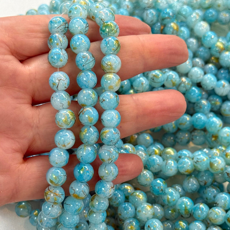 8mm Marbled glass beads, smooth round glass beads full strand 50 beads
