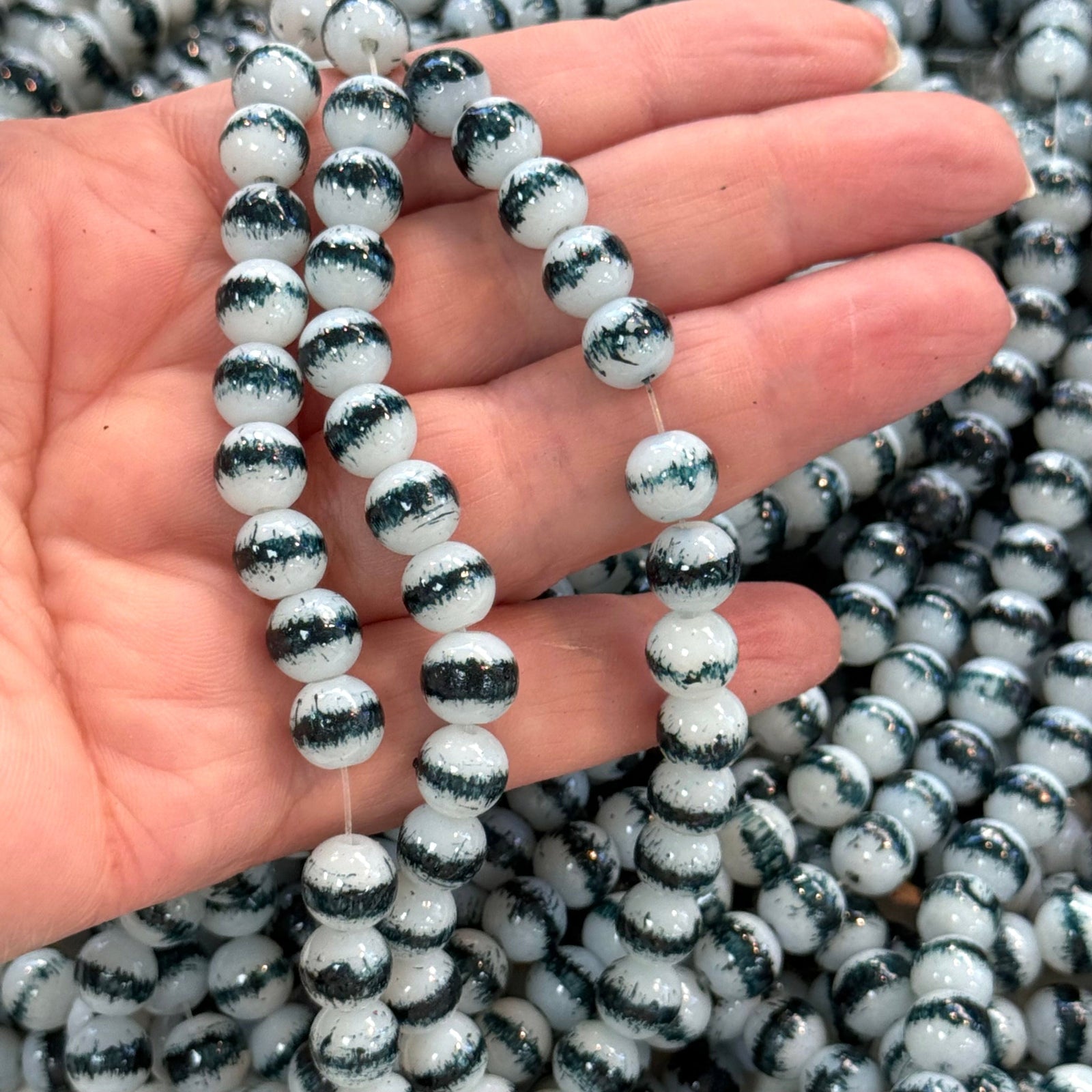 8mm Marbled glass beads, smooth round glass beads full strand 50 beads