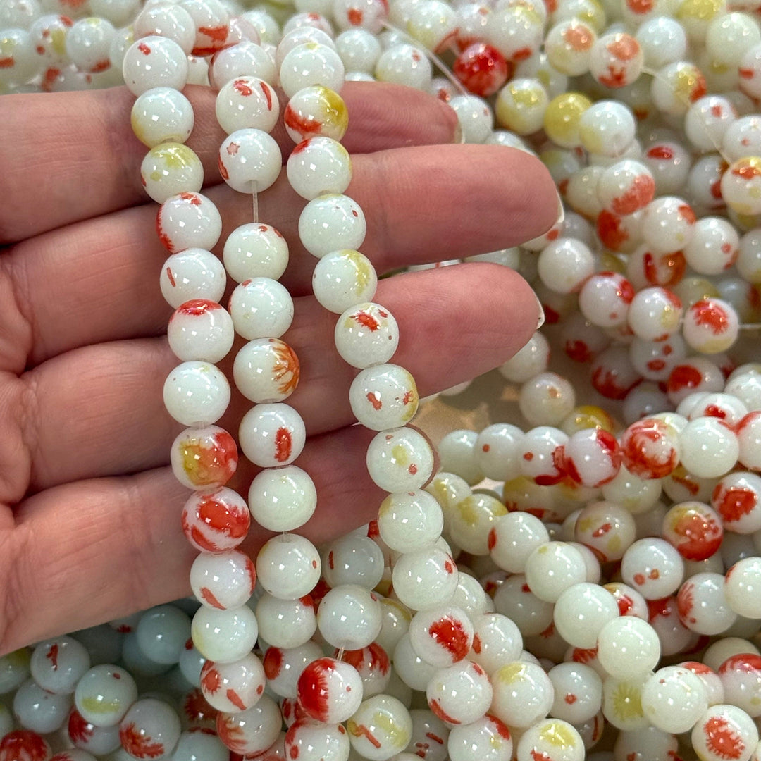 8mm Marbled glass beads, smooth round glass beads full strand 50 beads