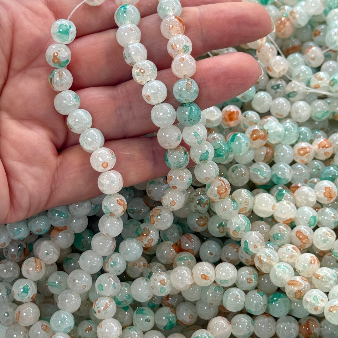8mm Marbled glass beads, smooth round glass beads full strand 50 beads