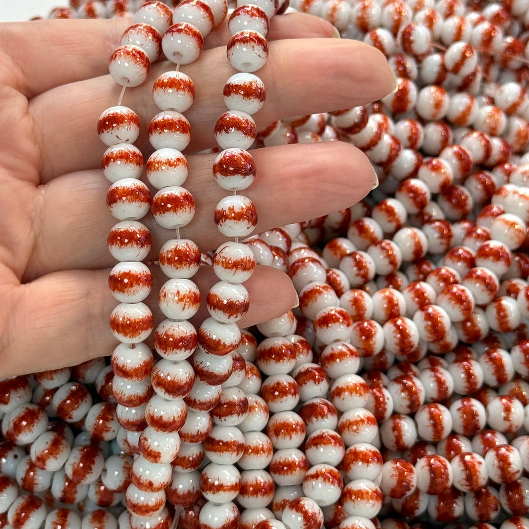 8mm Marbled glass beads, smooth round glass beads full strand 50 beads