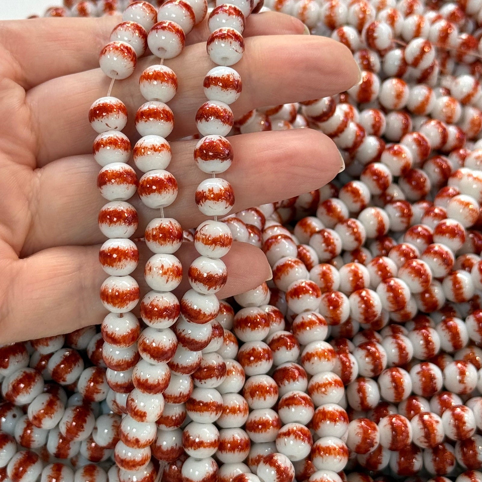 8mm Marbled glass beads, smooth round glass beads full strand 50 beads
