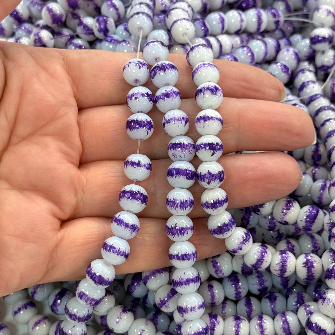 8mm Marbled glass beads, smooth round glass beads full strand 50 beads