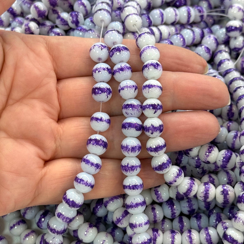 8mm Marbled glass beads, smooth round glass beads full strand 50 beads