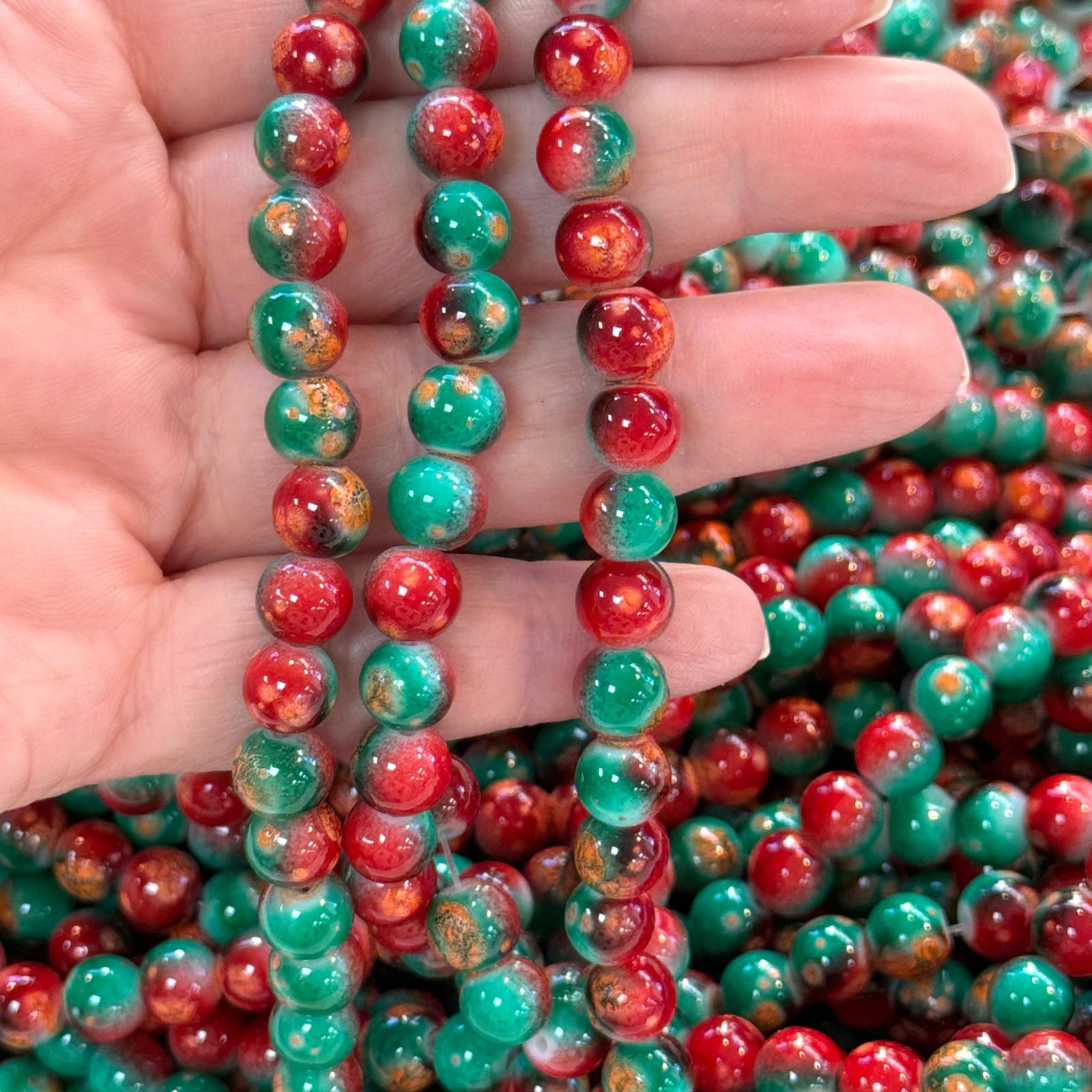 8mm Marbled glass beads, smooth round glass beads full strand 50 beads