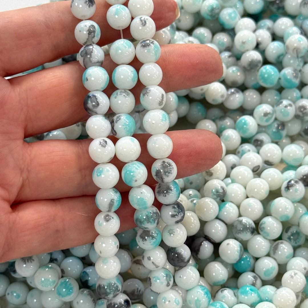 8mm Marbled glass beads, smooth round glass beads full strand 50 beads