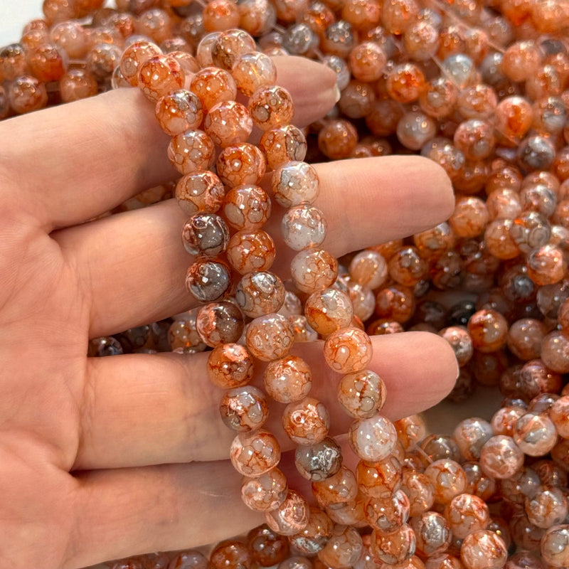 8mm Marbled glass beads, smooth round glass beads full strand 50 beads