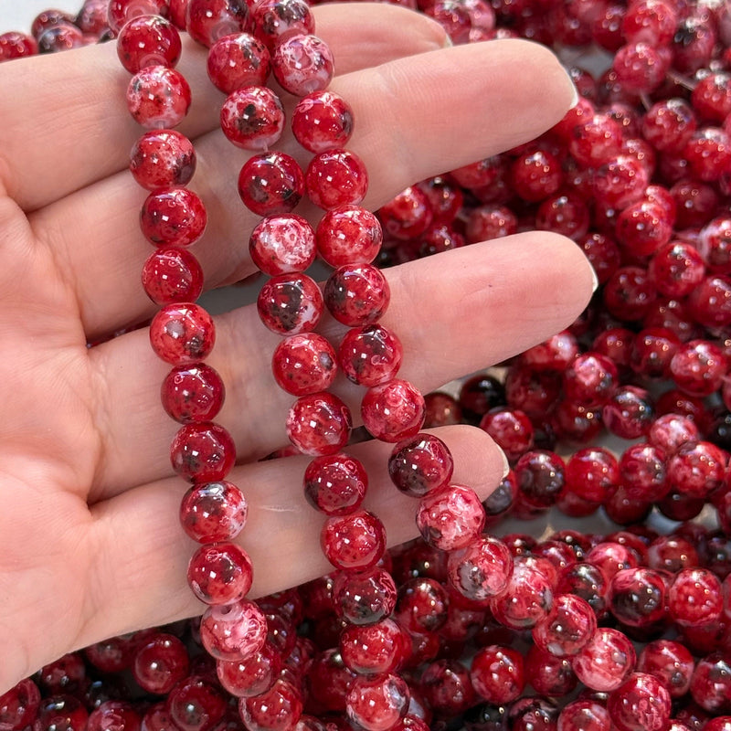8mm Marbled glass beads, smooth round glass beads full strand 50 beads