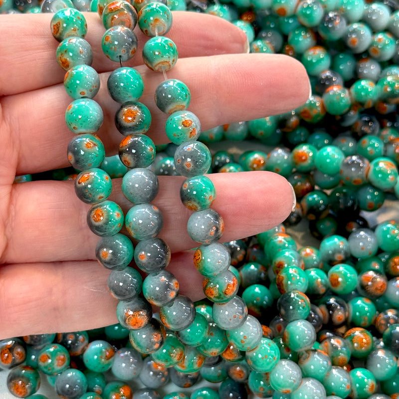8mm Marbled glass beads, smooth round glass beads full strand 50 beads