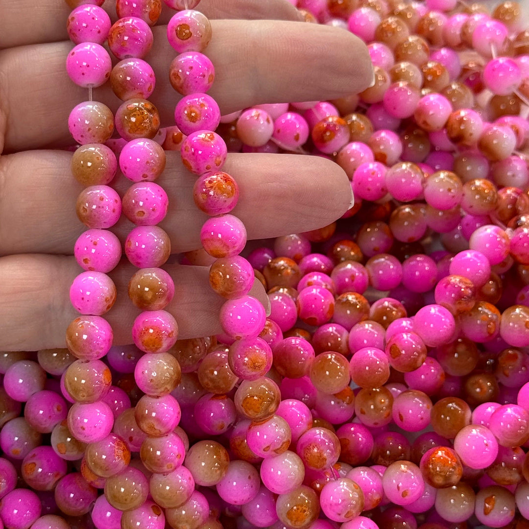 8mm Marbled glass beads, smooth round glass beads full strand 50 beads