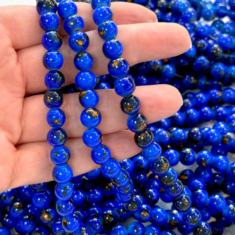 8mm Marbled glass beads, smooth round glass beads full strand 50 beads