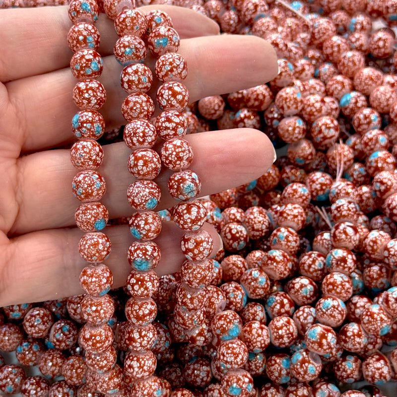 8mm Marbled glass beads, smooth round glass beads full strand 50 beads